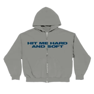 HIT ME HARD AND SOFT Grey Zipper Hoodie