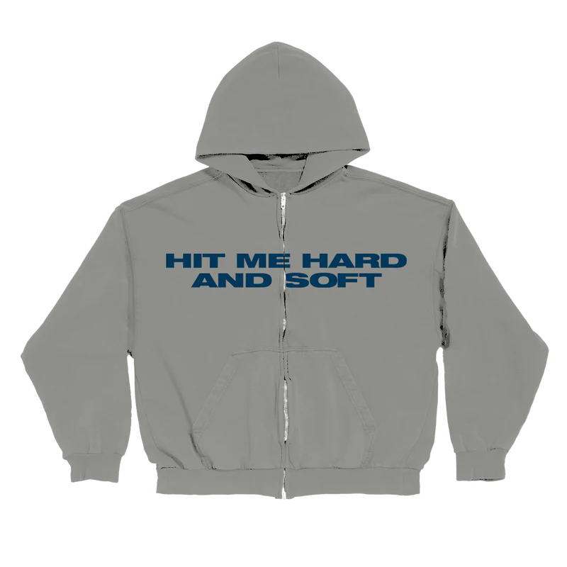 HIT ME HARD AND SOFT Grey Zipper Hoodie